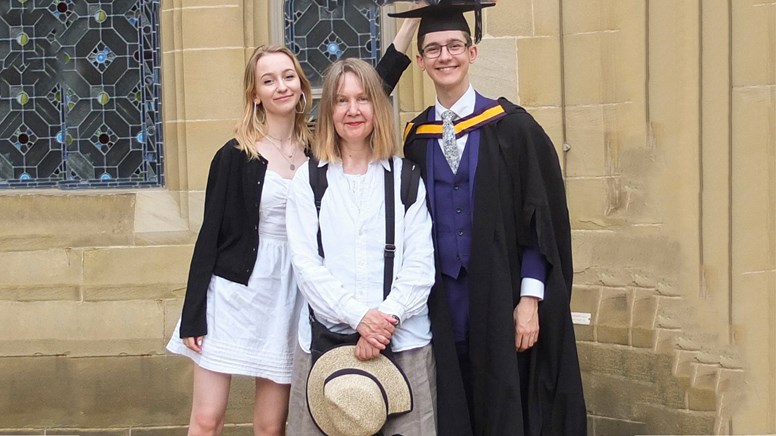 undefinedDominic with his mother and sister graduating in 2018 from Manchester University