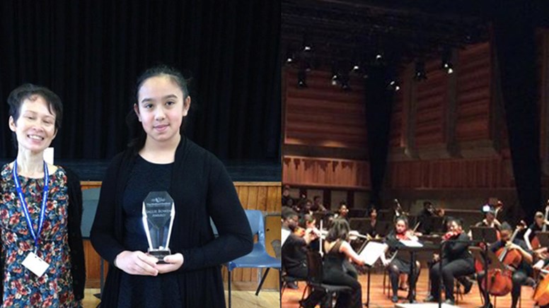 undefinedDanya and her RAM award with her mother Serena and playing with the Chineke Junior Orchestra 