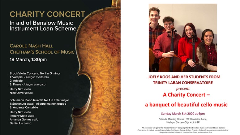 undefinedTwo concerts in aid of the Benslow Music Instrument Loan Scheme 'Raise the Roof' Campaign taking place in March 2020