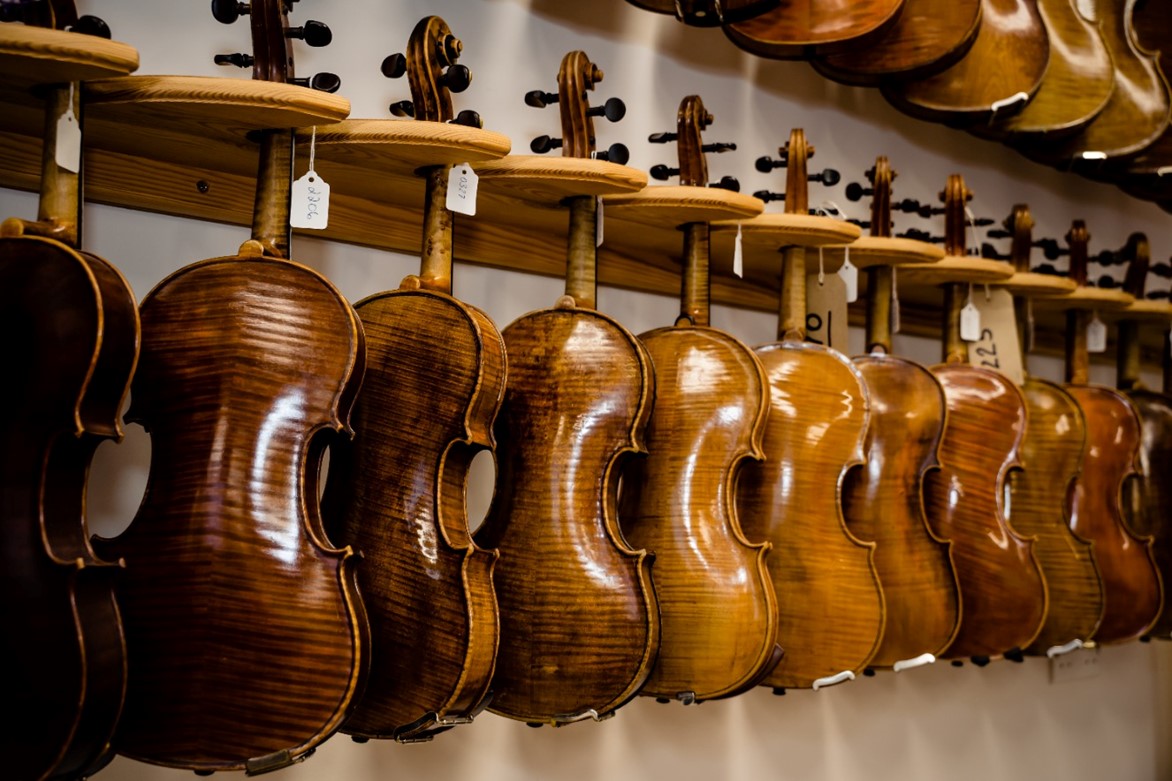 Violins in workshop